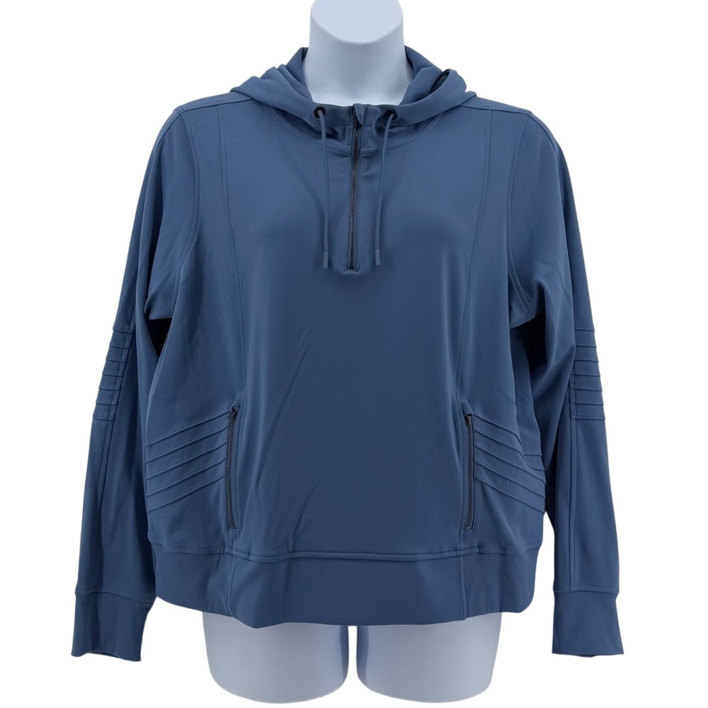 Athleta Venice Moto Hoodie Womens XL Blue Quarter Zip Pullover Sweatshirt